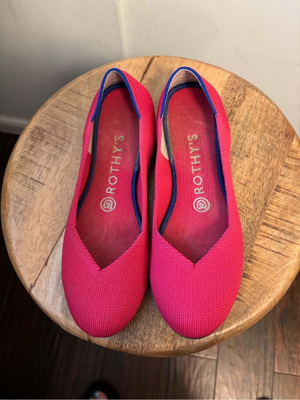 Rothy's Hot Pink Knit Pointed Ballet Flats round toe 7